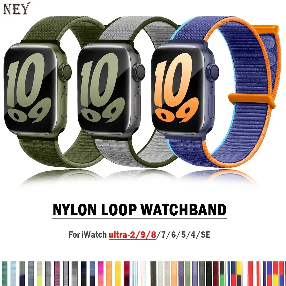Nylon Loop Strap For Apple Watch band 44mm 45mm 40mm 42mm 41mm 38mm Bracelet belt Correa iWatch Series 9 4 5 6 Se 7 8 Ultra 49mm