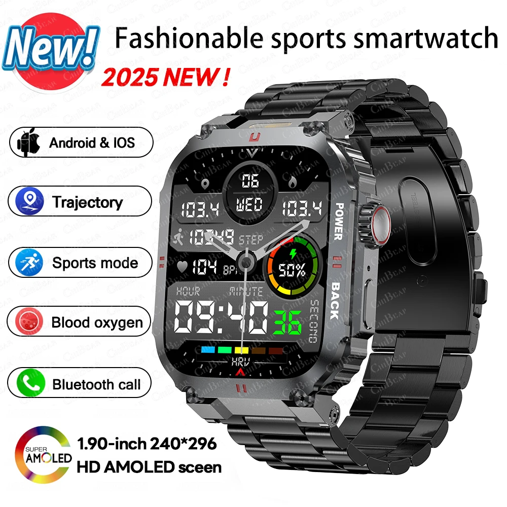 

1,91 дюйма уличные военные умные часы мужские Bluetooth умные часы с вызовом для Android IOS IP68 водонепроницаемые спортивные фитнес-часы 2025НОВИНКА