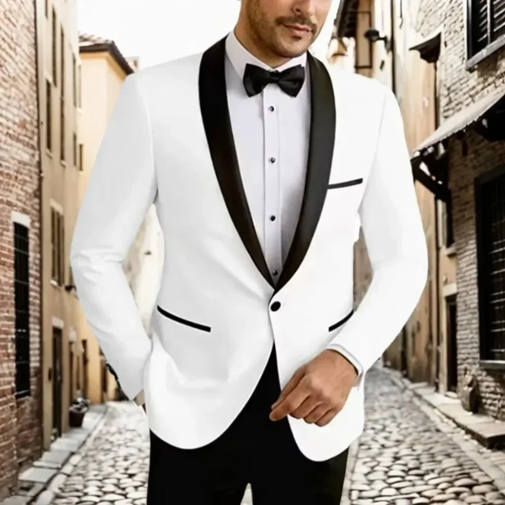 

Men's White High-End Suit Two-Piece Suit Four Seasons Business Formal Wear Anti-Wrinkle Non-Stick Wool Suit Workplace Work Cloth