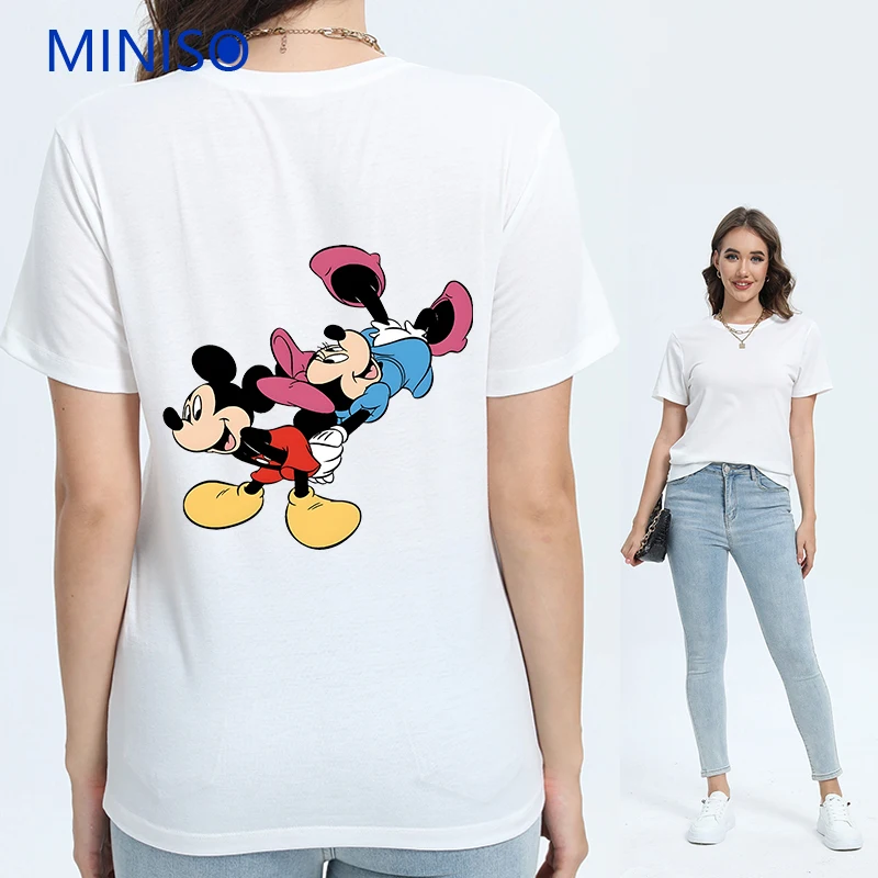 

Clothes Trends 2025 Fashion Disney Mickey and Minnie Printed Cotton T-shirt Brands Tops & Tees Loose Top Clothing Large Size