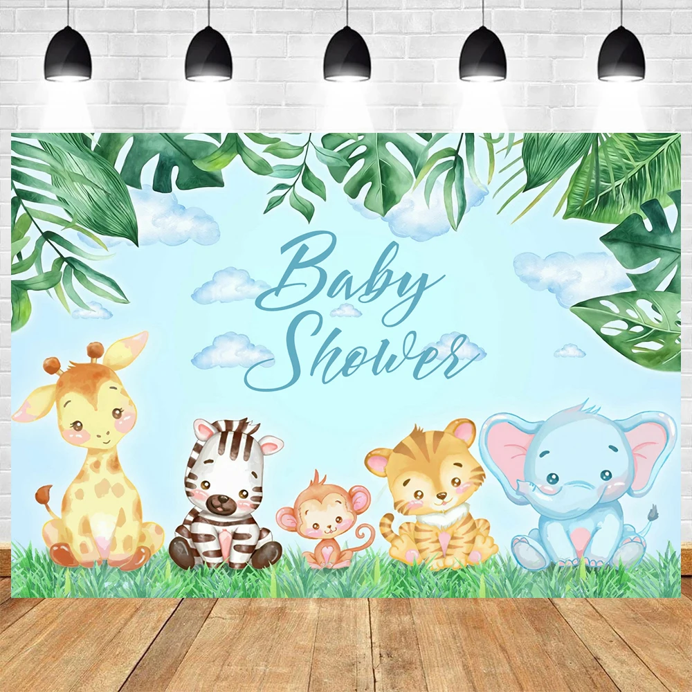 Cartoon Giraffe Theme Child Happy Birthday Party Baby Shower Photography Background Flower Plant Backdrop Family Photocall