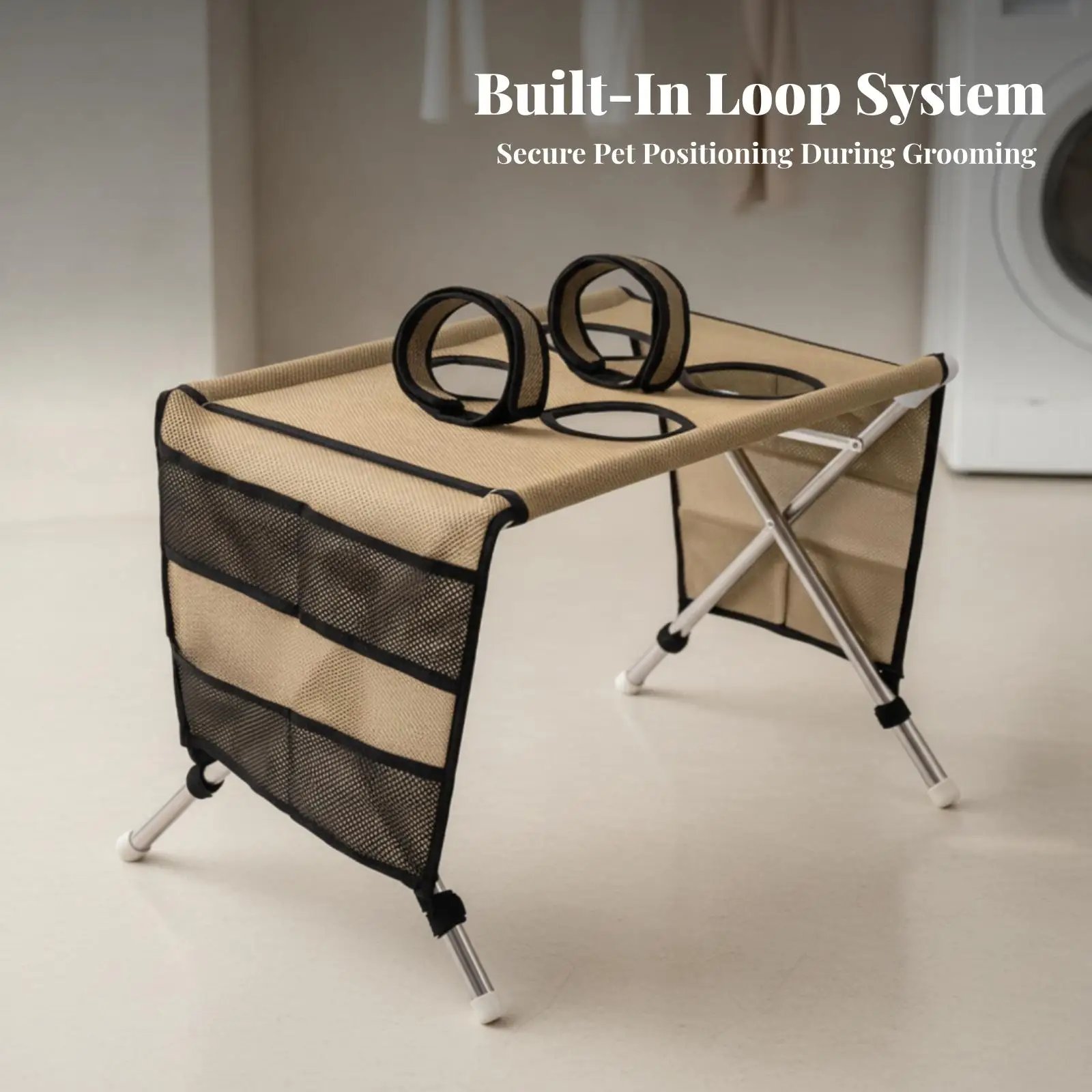 Space Saving Industrial Bed Grooming Cradle for Puppies with Padded Ring Restraint Openings