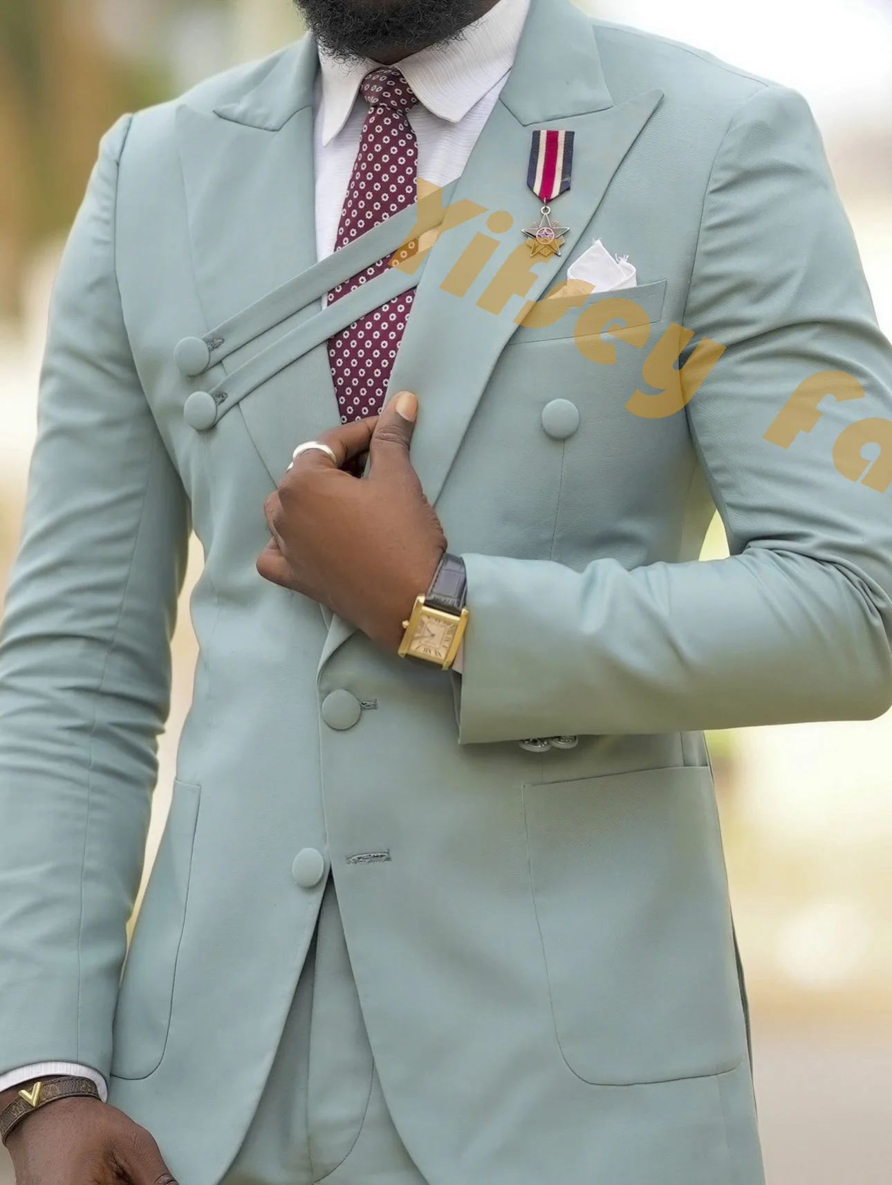 Turquoise Unique Design 2 Large Pockets Social Men Suit Set Custom Made Jacket Pants Party Blazer Trousers Outfits Peak Lapel