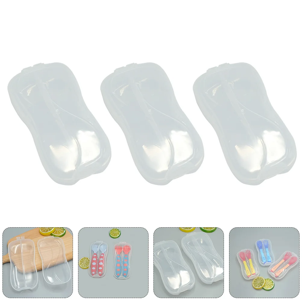 

5Pcs Baby Flatware Boxes Clear Portable Travel Cutlery Storage Containers Infant Feeding Tableware Cases Baby Cutlery Cases