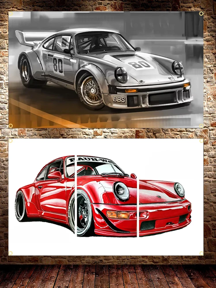 FLAGDOM 90X150CM 3X5FT Cool P Classics Racing Car Flag Polyester Printed Racing Car Banner For Decor view 2