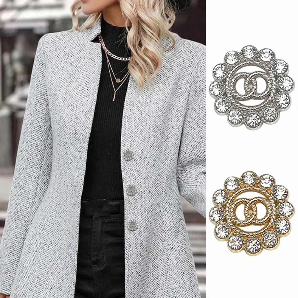 

10 Pieces of Beautiful Openwork Double Circle Metal Buttons, Shirts Suits Jackets Coats Rhinestones Set Round Decorative Buttons