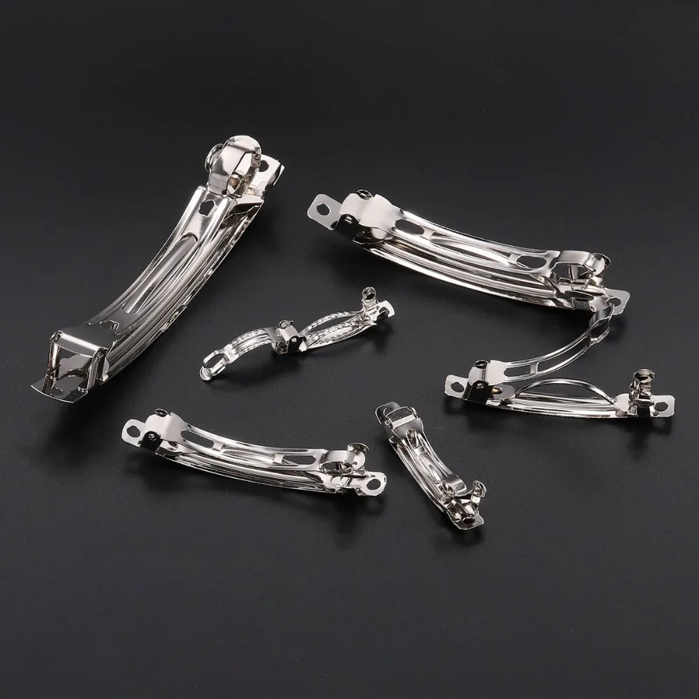 10pcs French Barrette Style Spring Hair Clips Automatic Clip Blank Width Setting Rhodium Bow Hairpin Supplies For Jewelry Making