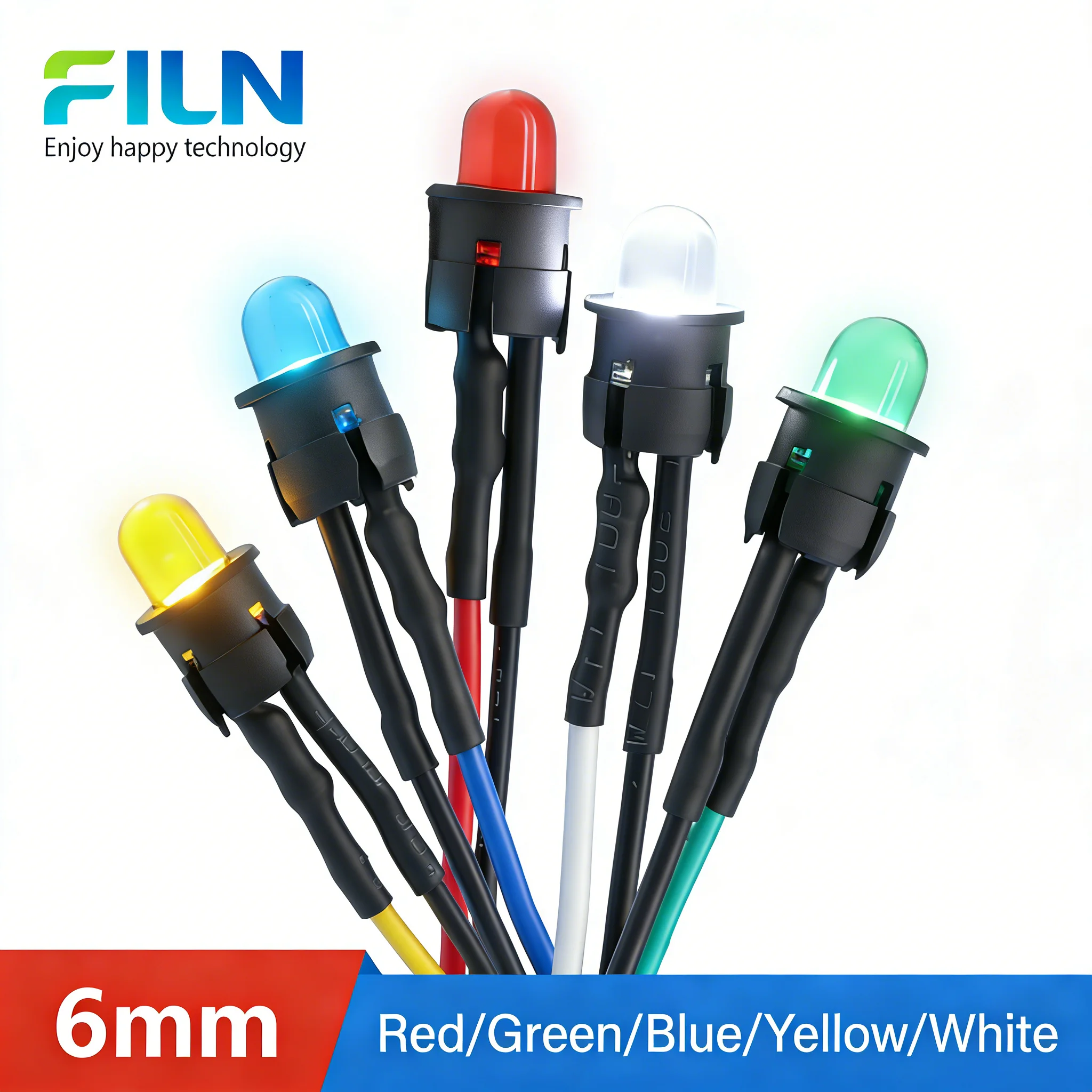 FILN 25/50/100pcs 6mm 12V Mini LED Indicator Light Snap-in Ball Head Wired Signal Lamp DIY Projects Electronic Devices Panels