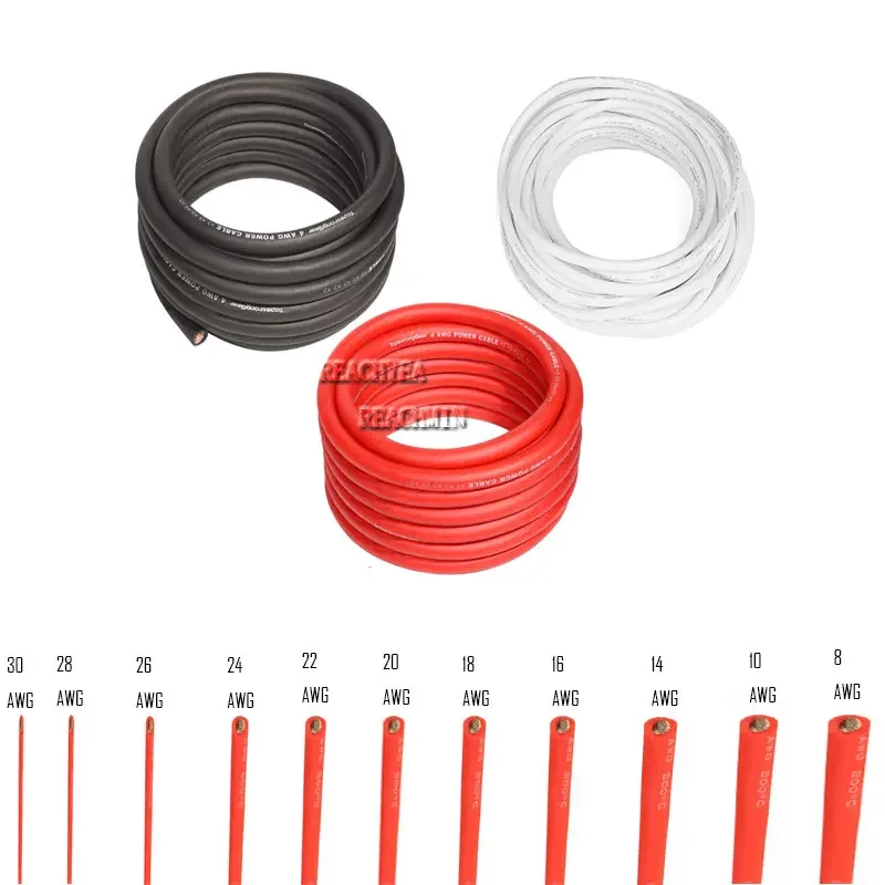 1/5/10Meters Heat-resistant Soft Electrical Silicone Wire Cable 8 10 14 16 18 20 22 24 26 28 30 AWG  Red and  Black White