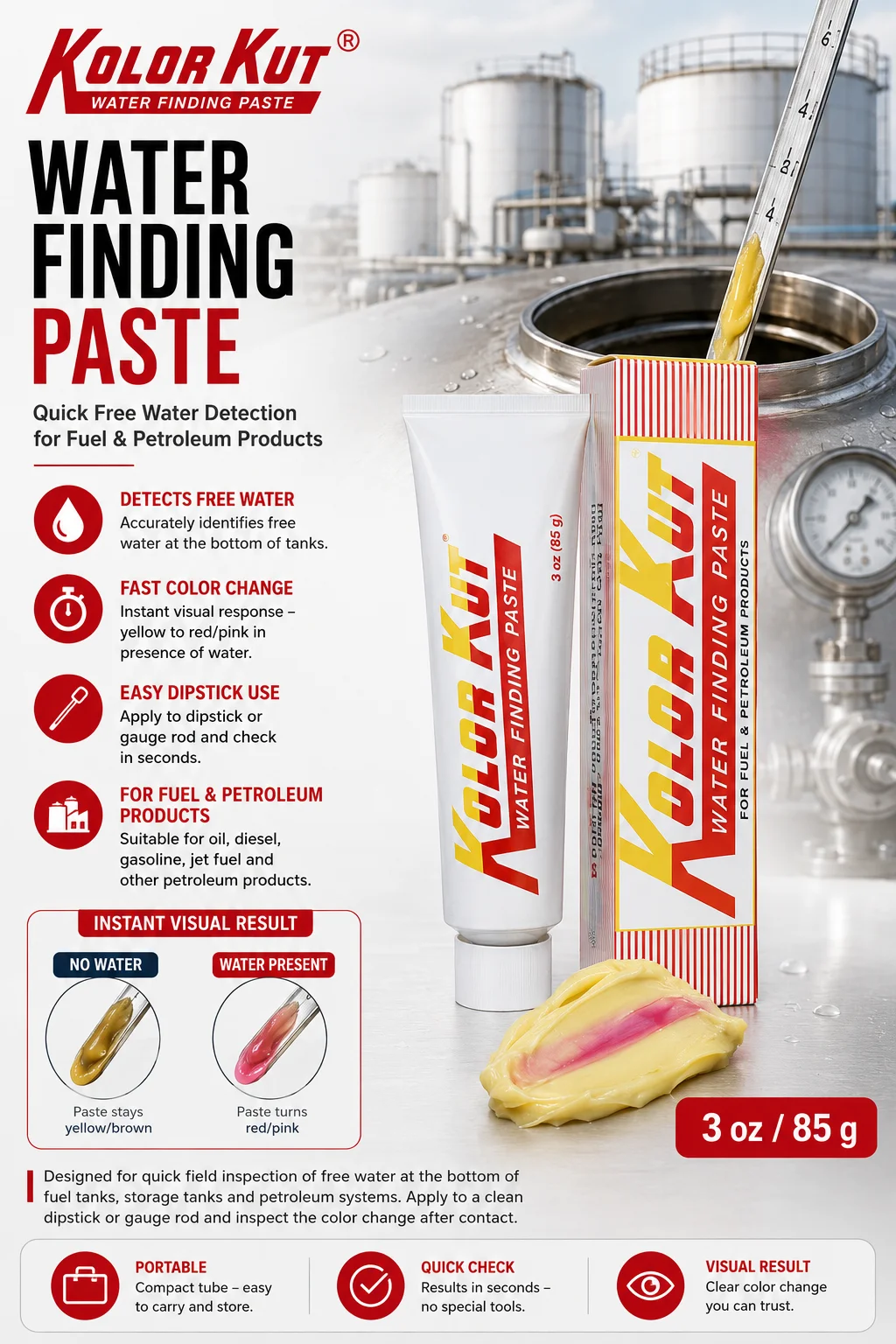 Original Kolor Kut Wasserfindungspaste 3oz Ölstandsanzeigepaste zur Kraftstoff-Wasser-Niveau-Erkennung Petroleum-Testwerkzeug – Detail 1