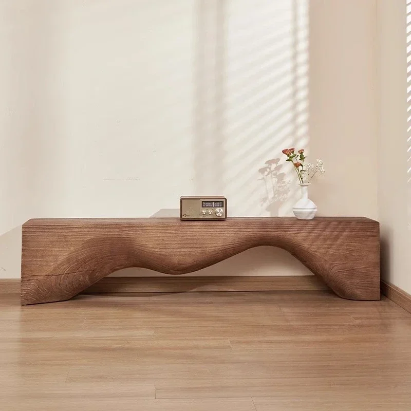 ม้านั่งเปลี่ยนรองเท้าไม้จริง ตู้วางทีวีไม้จริง ดีไซน์สร้างสรรค์ สไตล์เรโทร เก้าอี้พักผ่อนแบบเรียบง่ายสำหรับโฮมสเตย์