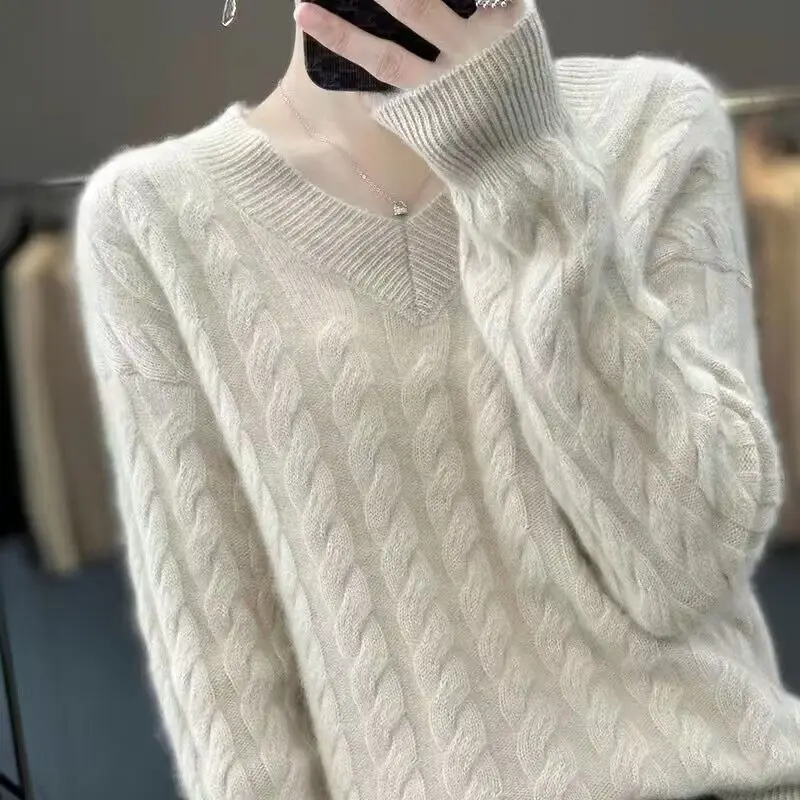 

New V-neck Solid Pullover Sweater Base Shirt Top Autumn Fashion Women Autumn Winter