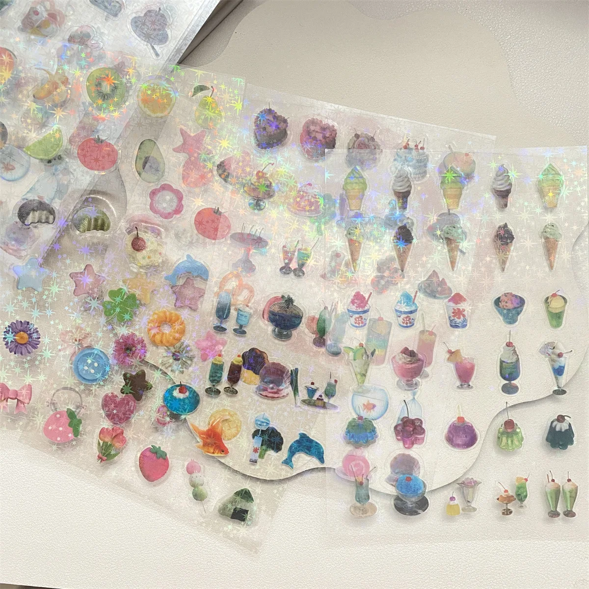 عالية المظهر دولفين الصودا الآيس كريم الكرتون قطع لاصق غشائي مزدوج شفاف ليزر ستار كتيب ديكور المواد ملصق #6