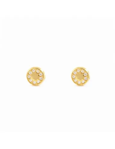 Earrings girl 18k gold round zircon