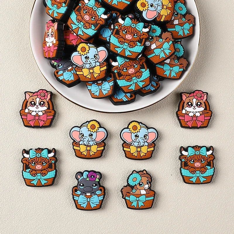 20pcs New Silicone Focal Beads Cartoon Animal Silicone Baby DIY Pacifier Chain Clips Newborn Baby Chew Toy Jewelry Accessories