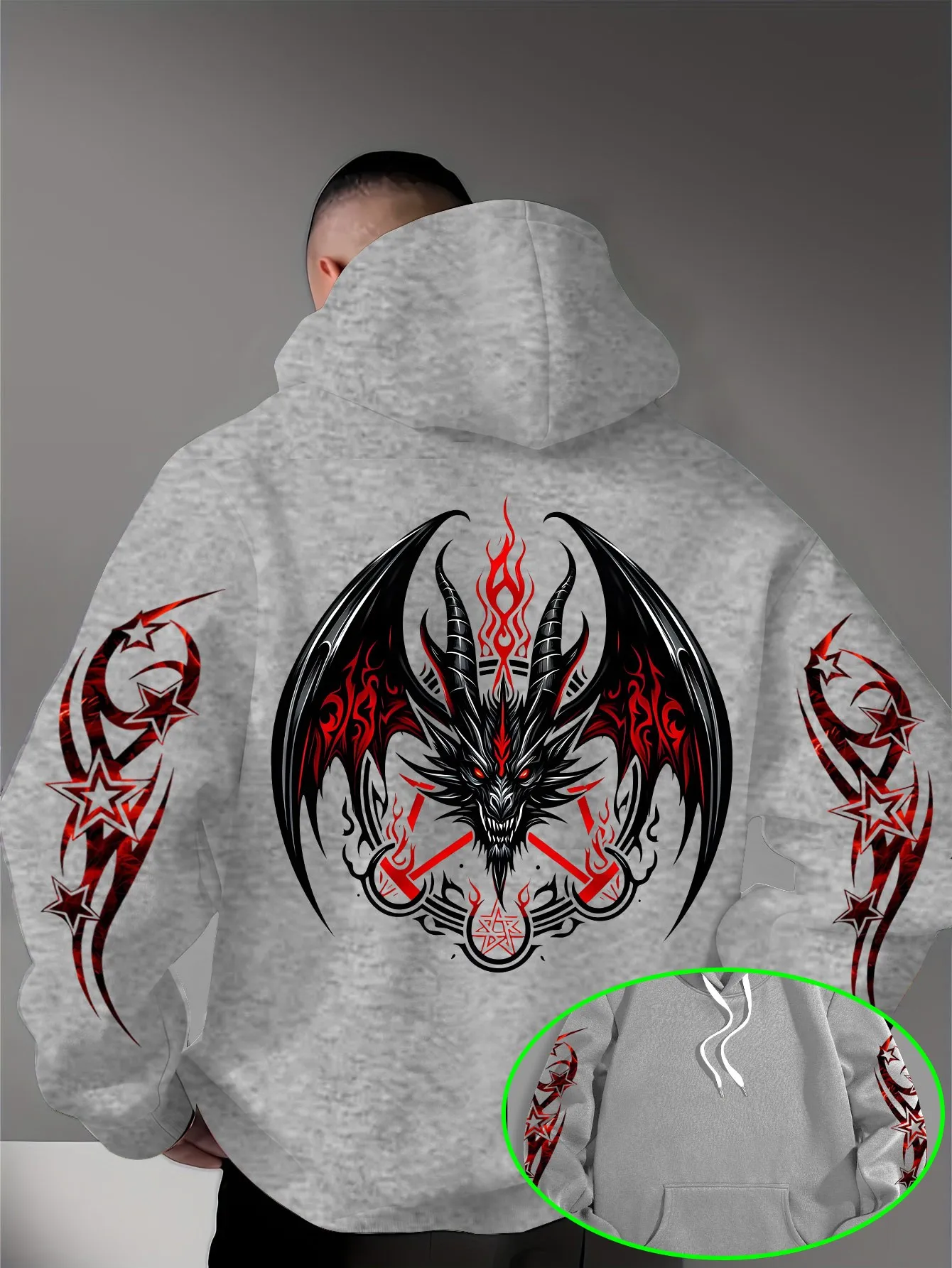 2026 Autumn_Winter New Style Street Casual Simple Fashion Comfortable 3D Wing Pattern Printed Men's Hooded Sweatshirt