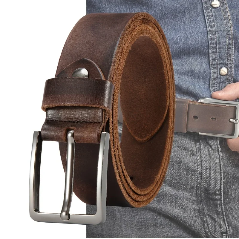 Men's Pin Buckle Durable Genuine Leather Belt with Adjustable Buckle Holes Perfect for Business Retro Wear Casual Formal Outfits