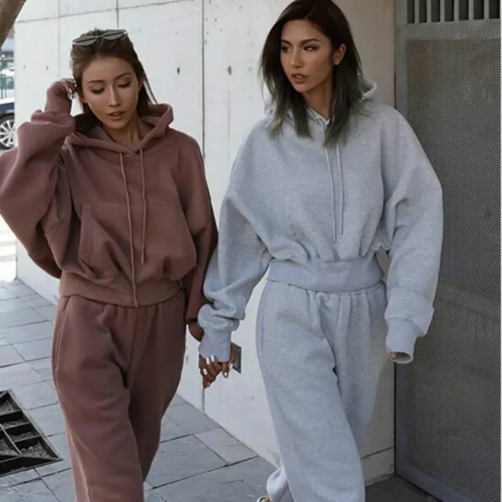 2024 Women\'s Warm Hoodie and Pants Set Oversized Sportwear Tracksuit Set  Autumn Winter Suits on Fleece for Women Y2k