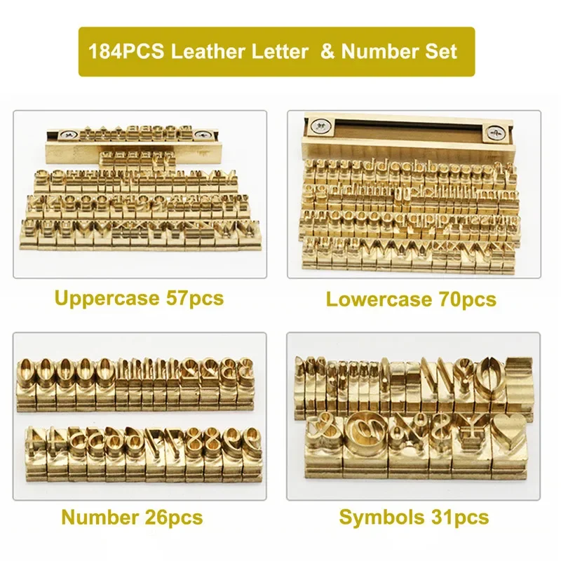 184pcs T-slot Leather Movable Letter Number Stamp Set Alphabet Brass Mold Hot Foil Stamping Machine Initial Letter Custom Logo