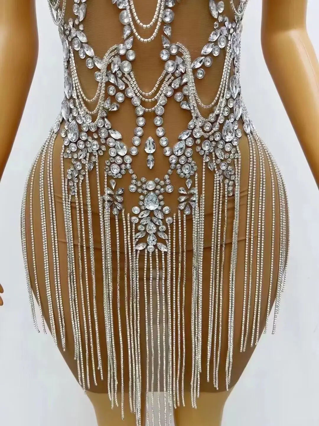 Vestido de fiesta de cumpleaños para mujer, prenda Sexy transparente con cuello Halter, de lujo, brillante, plateado, con diamantes, negro, 2024