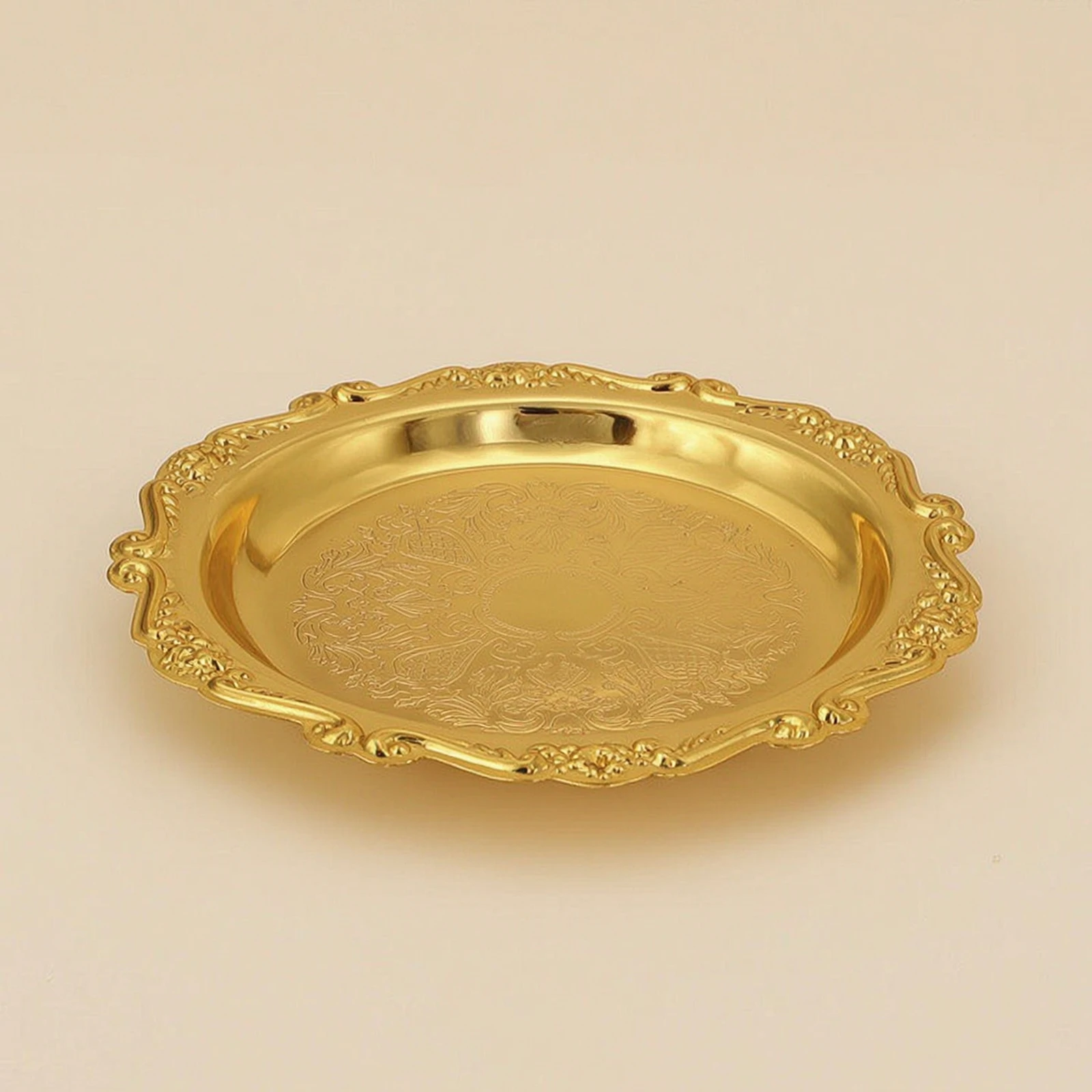 Decorative Plate with Scalloped Rim Ornate Trinket Dish Jewelry Tray Glossy Jewelry Plate Multi-Purpose for Vanity, Coffee Table