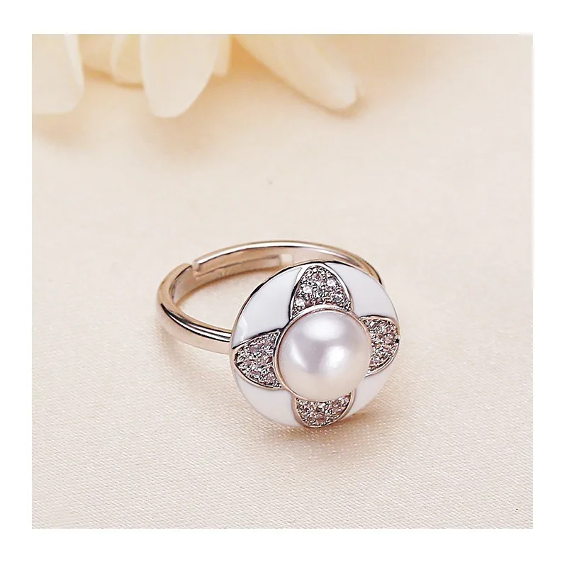 

Retro Drop Glaze Light Luxury Ring Fashion Opening Design - Flat Round Freshwater Pearl Ring for Women