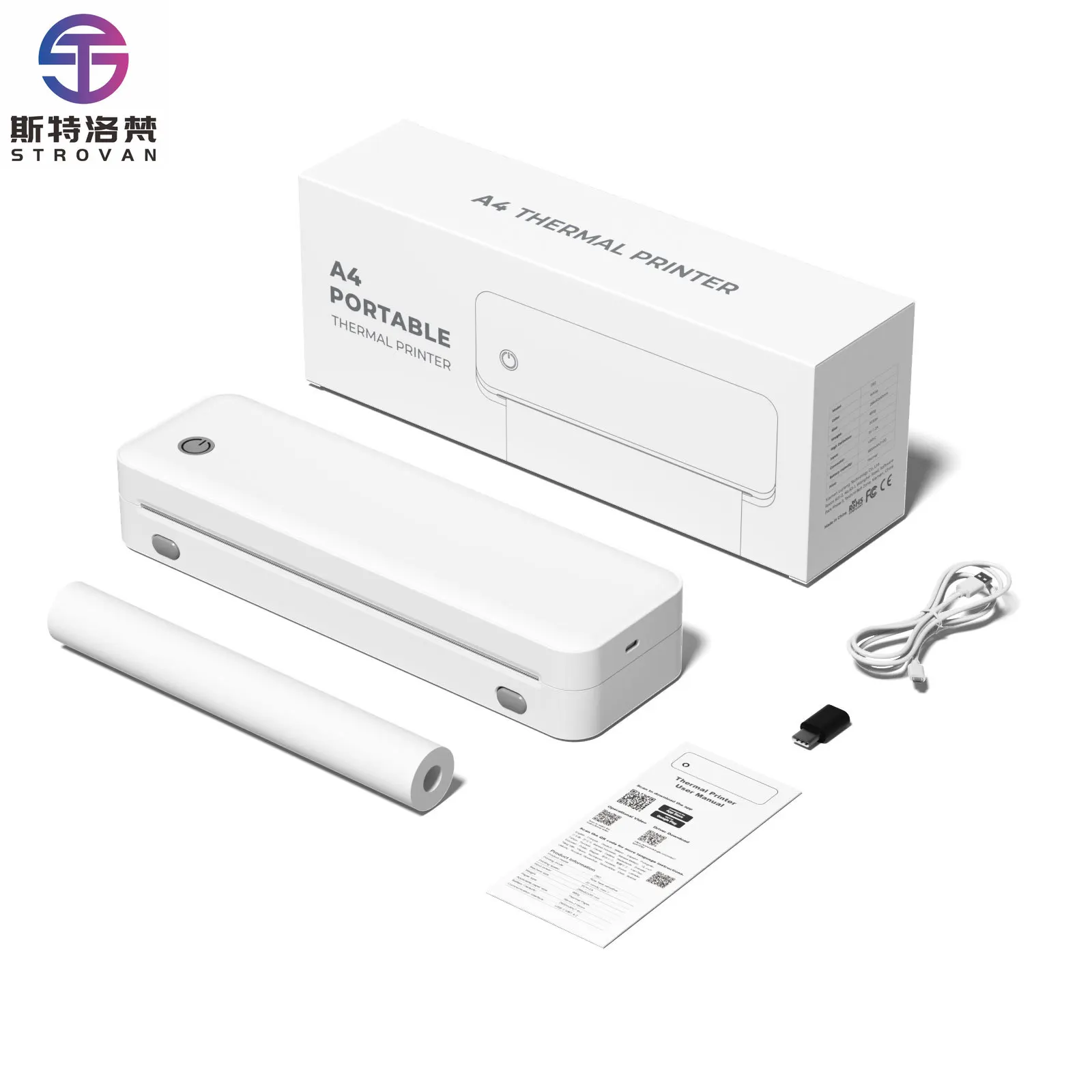 

203DPI A4 Portable Mini Document Printer USB Bluetooth Wireless Thermal Receipt Printer