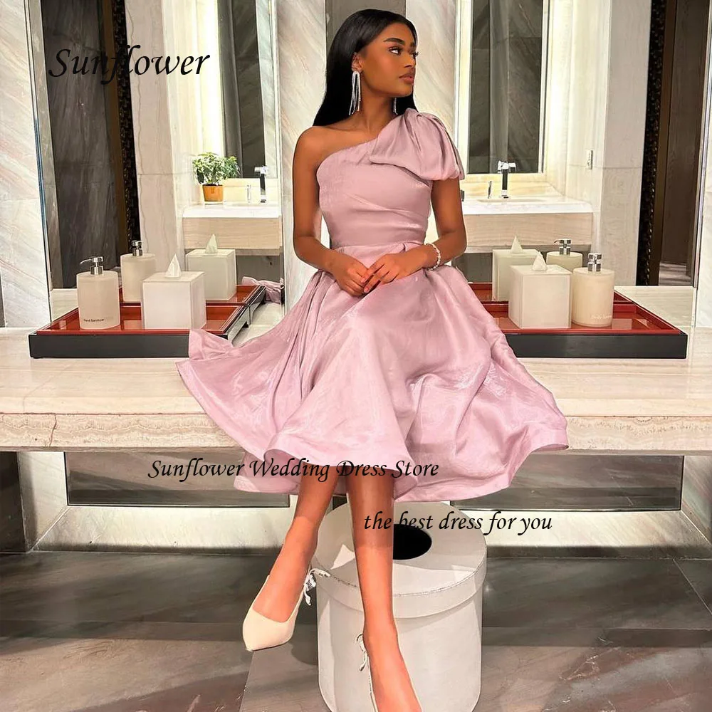 Sunflower Pink One-Shoulder Evening Dress 2023 Slim Backless Satin A-LINE Prom dress Ankle-Length Party Dress