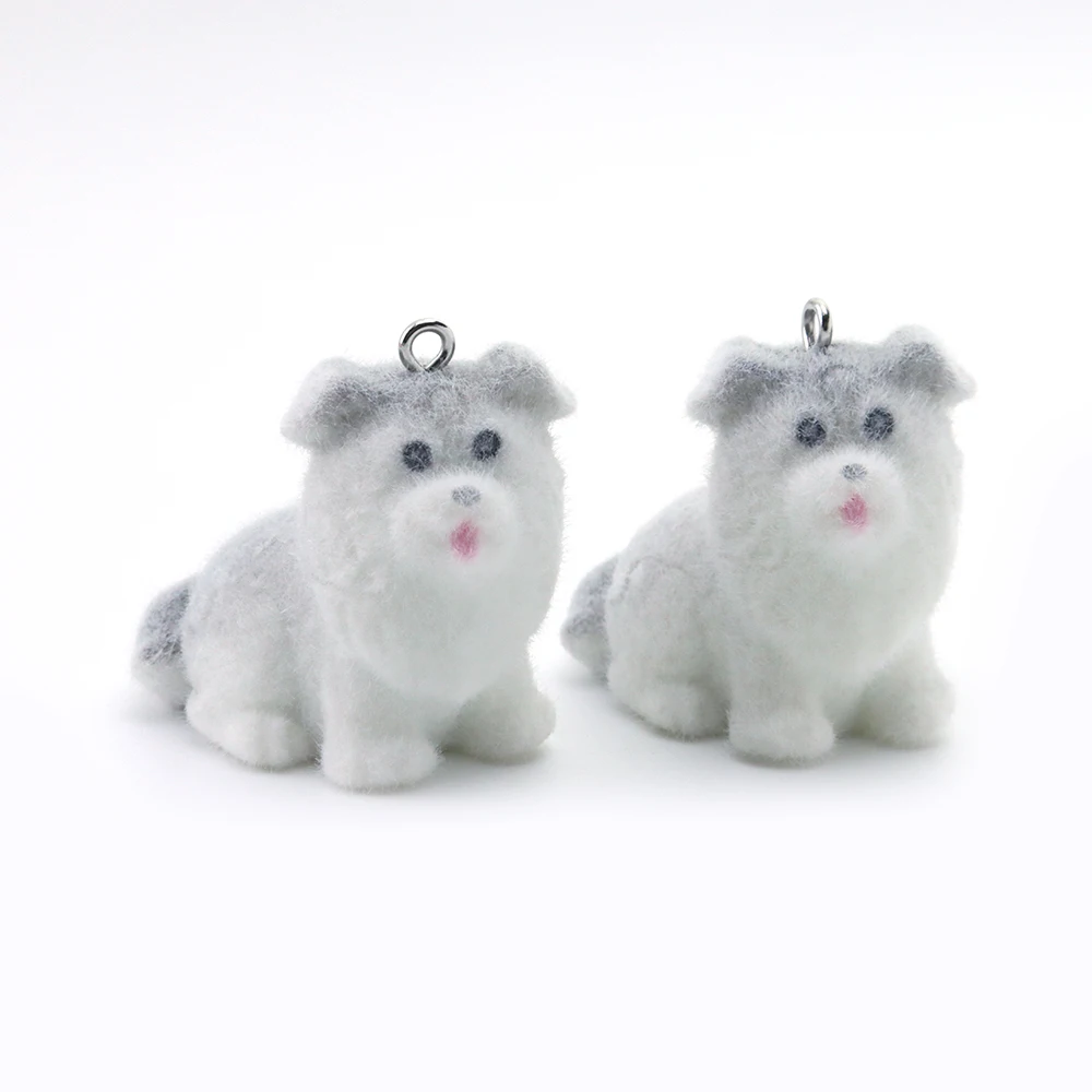 20Pcs 3D Flocking Resin Puppy Charms Animal Plush Dolls Dog Pendant for Necklace Earrings Keychain Making DIY Jewelry Accessorie