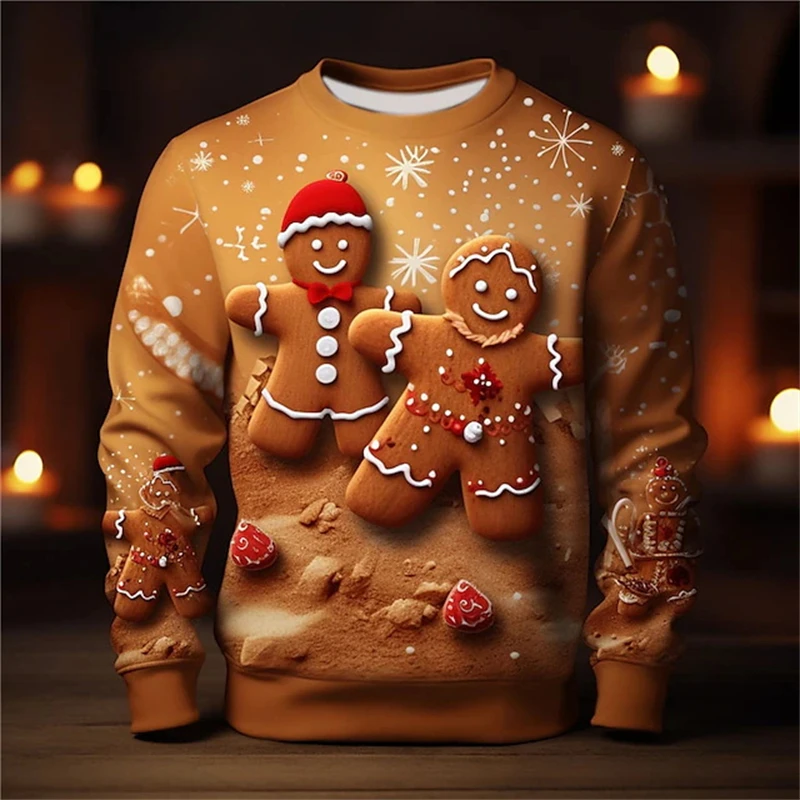 3D Printing Gingerbread Man Sweatshirts Men Women New Merry Christmas Graphic Crew Neck Hoodie Fashion Men Pullover Festival Top