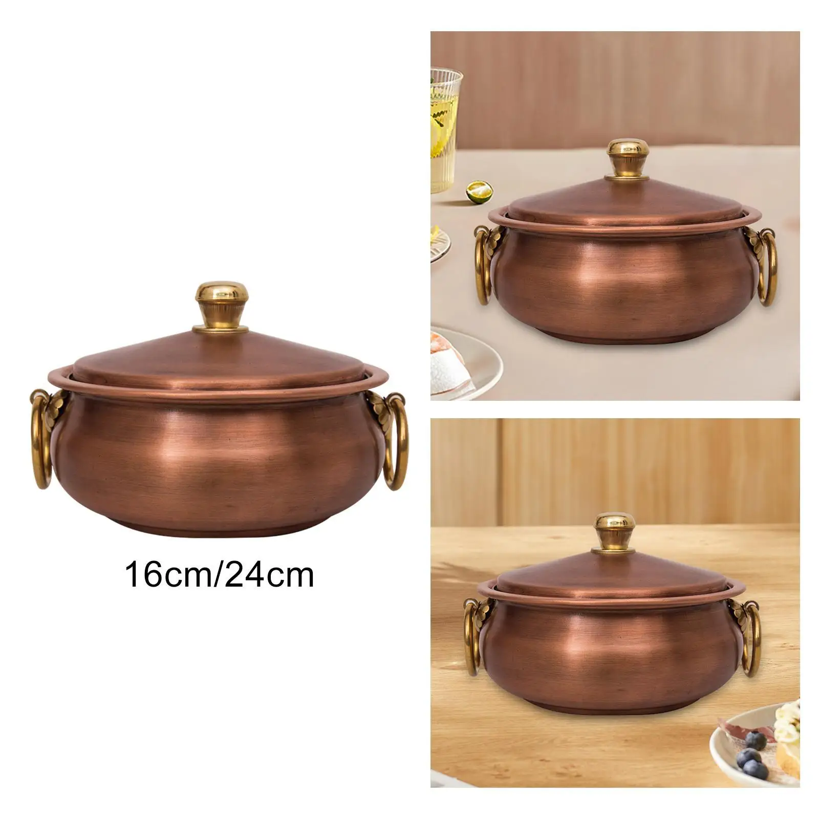 

Copper Pot Retro Design Soup Pot with Cover with Double Handles Copper Cooking Pot for Party Home Kitchen Cooking Stovetop