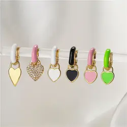 HECHENG,Charm Enamel Color Heart Huggie Hoop Earrings for Women Fashion CZ Pendants Hoop Earrings Ladies Gift Wholesale