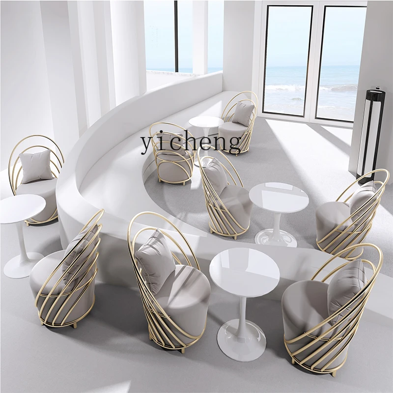 Tqh Milk Tea Shop Table and Chair Combination Simple and Light Luxury Coffee Shop Sales Department Rest Area Negotiation Sofa