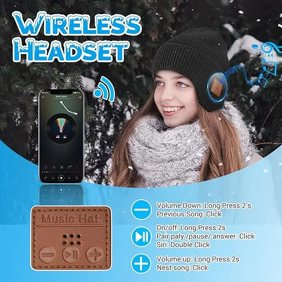 Wireless hat Bluetooth 5.0 Outdoor winter Warm Music cap ear muffs Headset Handsfree Rechargeable Earphone Men Women knitted hat