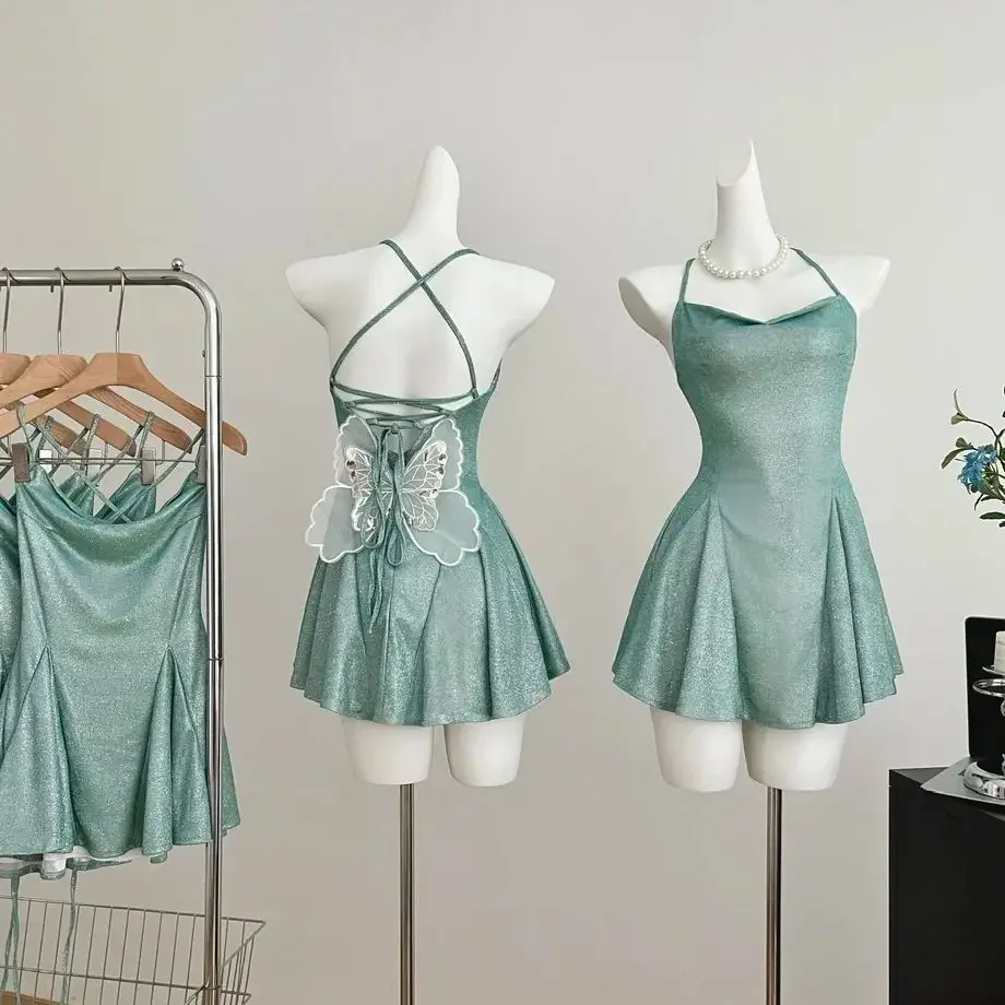 

Women's A-line Luxury Dress Y2k Vintage Off Shoulder Bandage Mini Dress Elegant Party Club One Piece Frocks Clothes Summer 2024