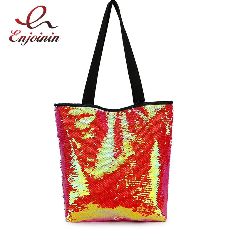 

High Quality Sequins Gradient Color Fashion Women Large-Capacity Shopping Bag Shoulder Bag Handbag Female Bolsa Casual Totes Bag