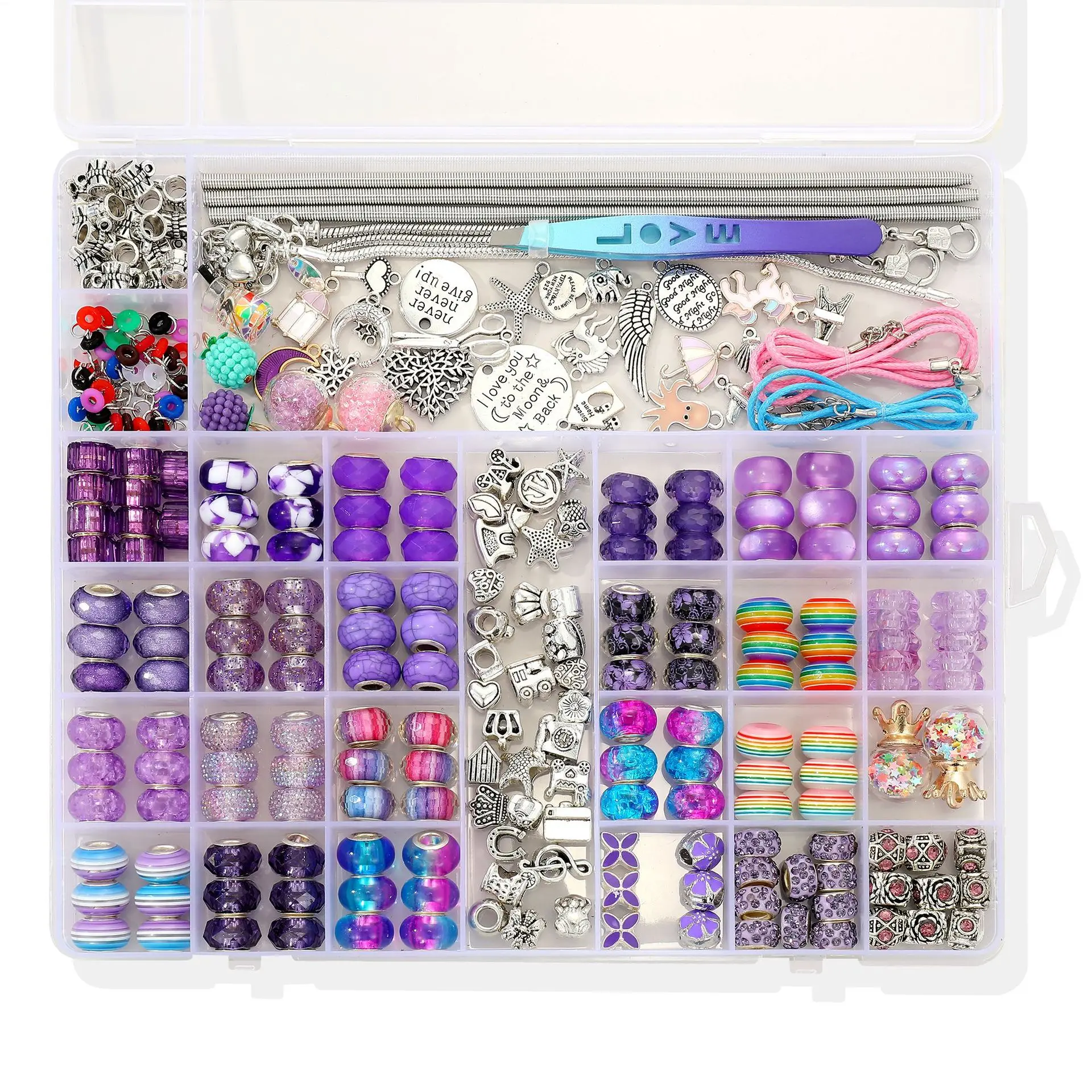 Diy Beads For Jewelry Making Kit 305pcs Alloy Acrylic Handmade Charms Bracelet Necklace Accessories Set Christmas Gift For Girl