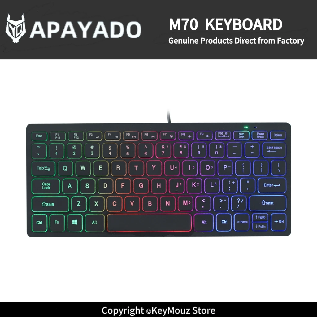 APAYADO M70 Compact 75% Wired Keyboard with Luminous Letters Lightweight Portable Comfortable Touch for Daily Use