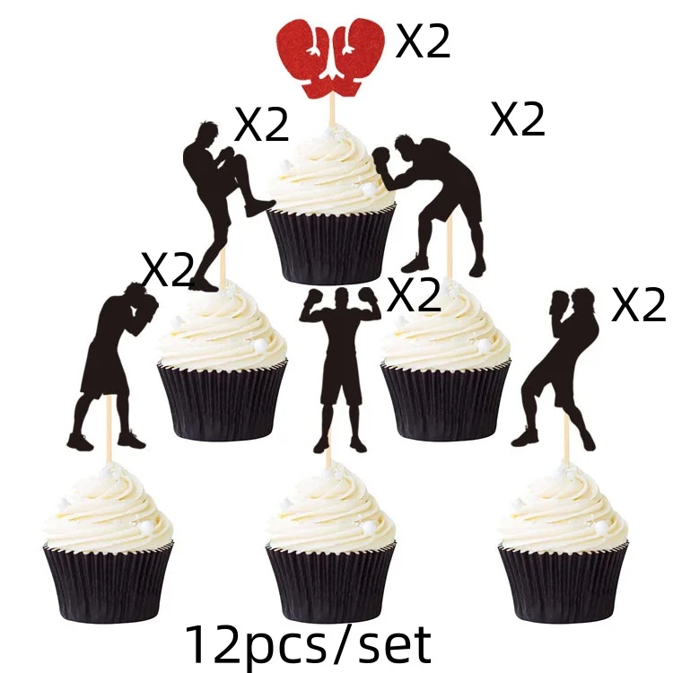 Boxing Cake Topper Happy Birthday Pugilism Sports Gloves Kids Boy Man Party Baby Shower Cupcake Decoration Baking Supplies DIY