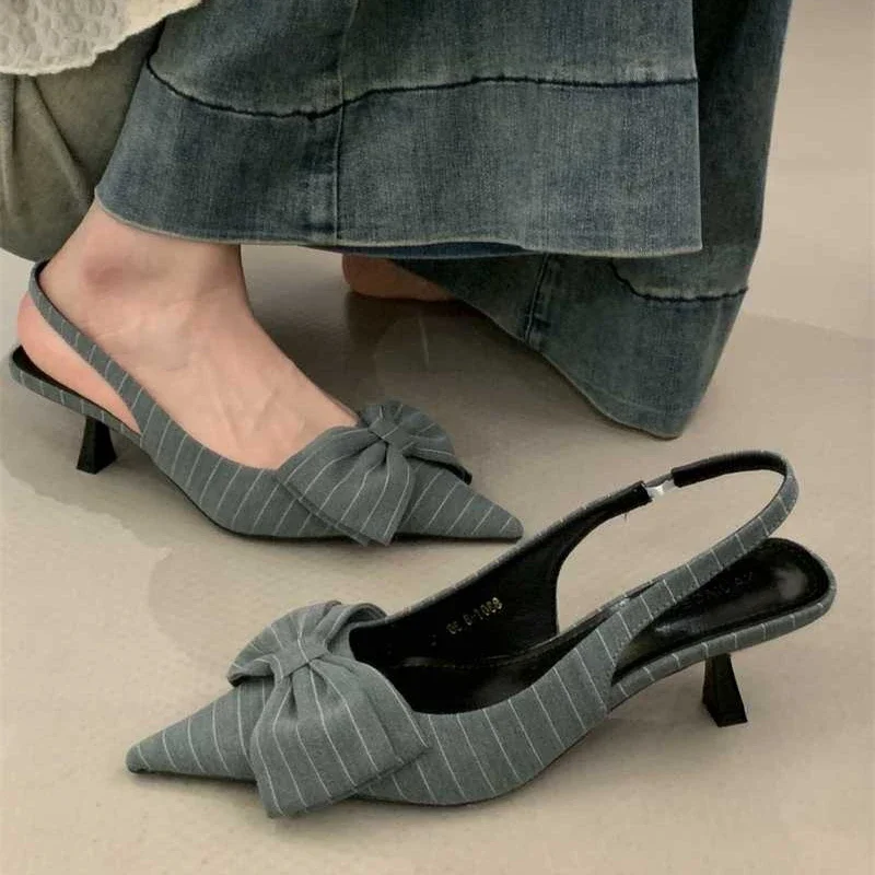 

Summer Butterfly-knot Women's High Heel Sandals Fashion Shallow Cover Toe Shoes Design Style Party Sandalias Shoes