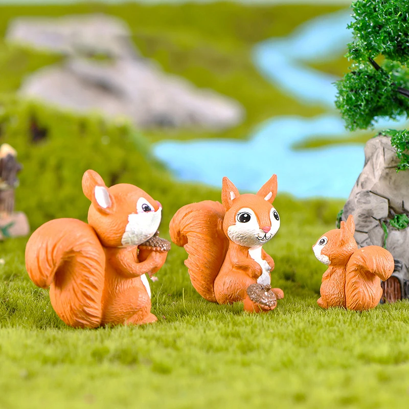 

Cute Squirrel Family Miniature Figurines Cartoon Animal Fairy Garden Kids Toys Dollhouse Decoration Home Car Desktop Accessories