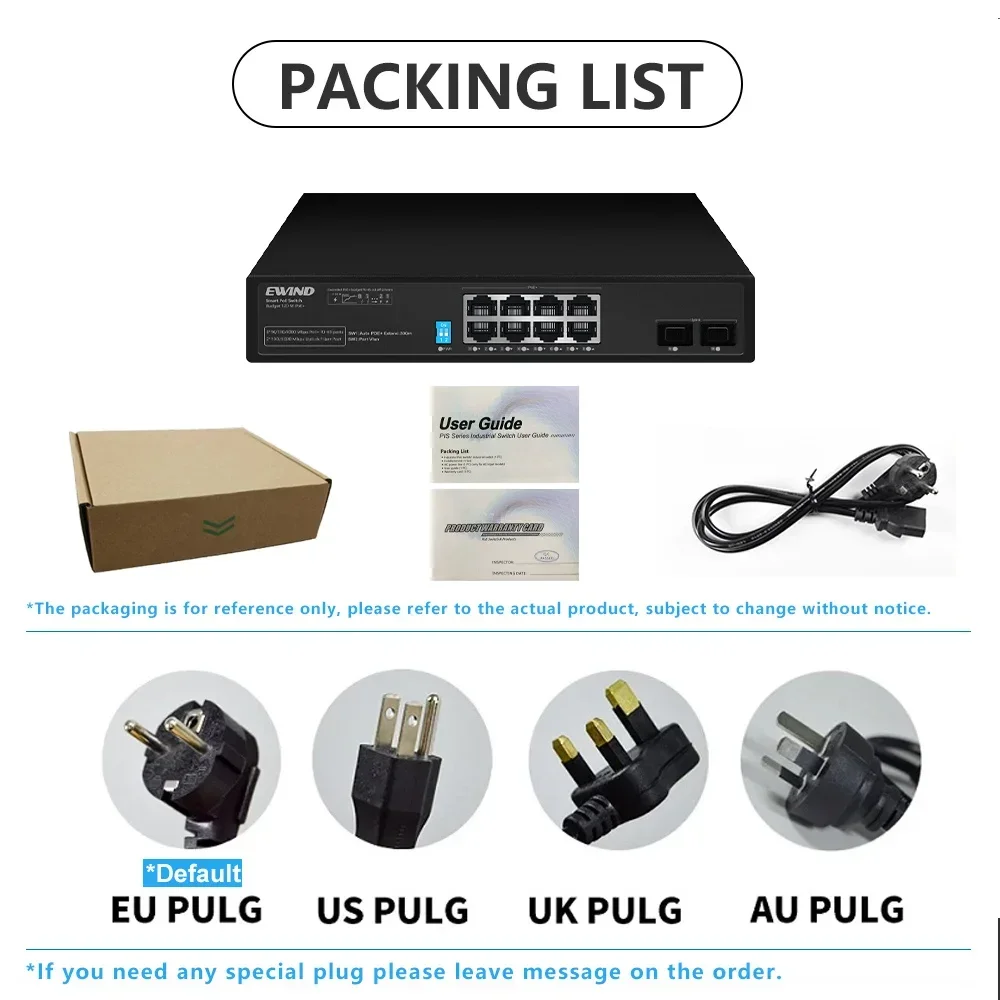 2026 EWIND 8 منافذ POE Switch 10/100/1000Mbps محول إيثرنت مع 2 1000M Uplink Ports Network لكاميرا IP AI Smart Switch