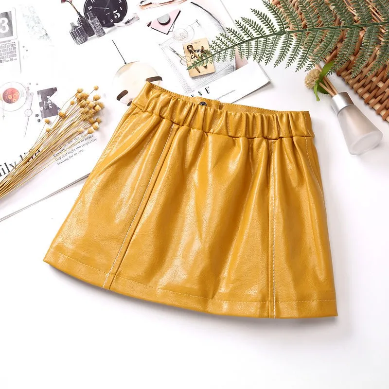 2024 new spring autumn Girls Kids leather PU zipper skirt comfortable cute baby Clothes Children Clothing