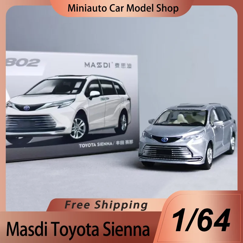 Nuevo producto en Stock Masdi 1:64 Toyota Sienna plateado nuevo Color aleación miniatura Toyota Mpv Sienna modelo fundido a presión juguetes personalizados regalo