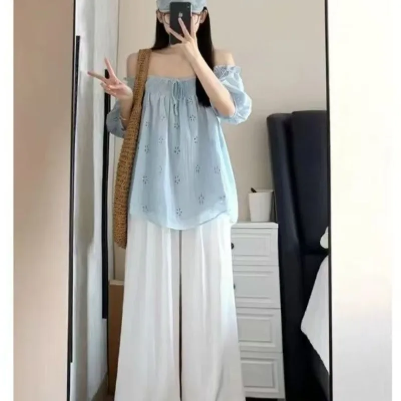 Creative Pregnant Women's Clothing Set Summer Dress 2025 New Maternity Short Sleeve Lace Embroidered Pants 2-piece Set LI200 - view 4