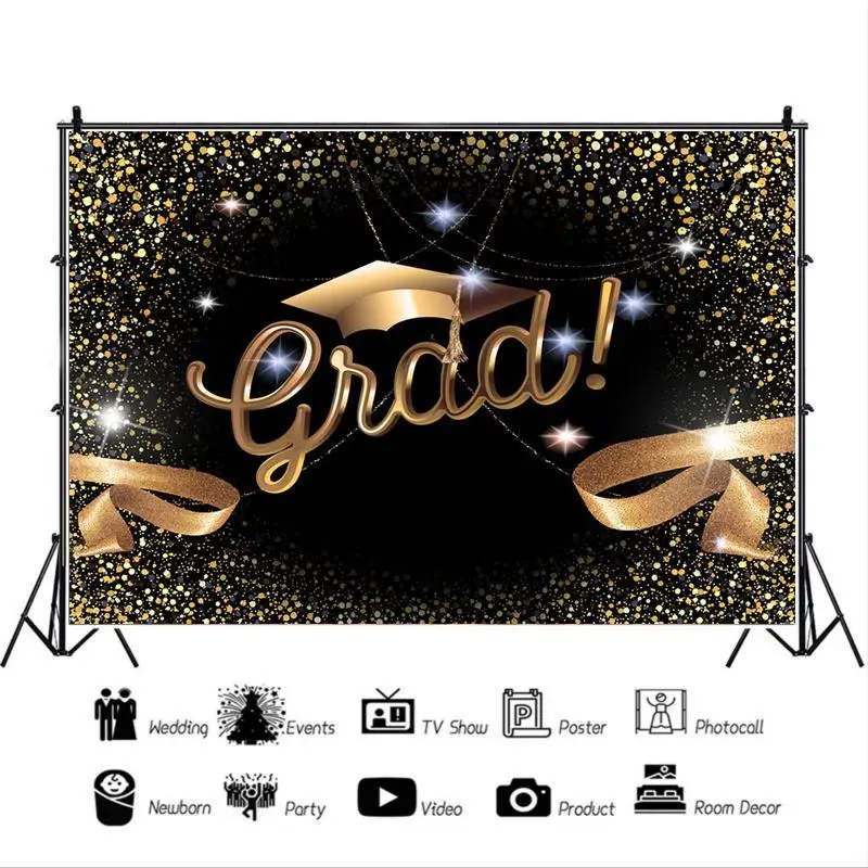 Gold Doctoral Cap Black Background Students Graduation Season Party Scene Decoration Studio Photography Special Photo Cloth