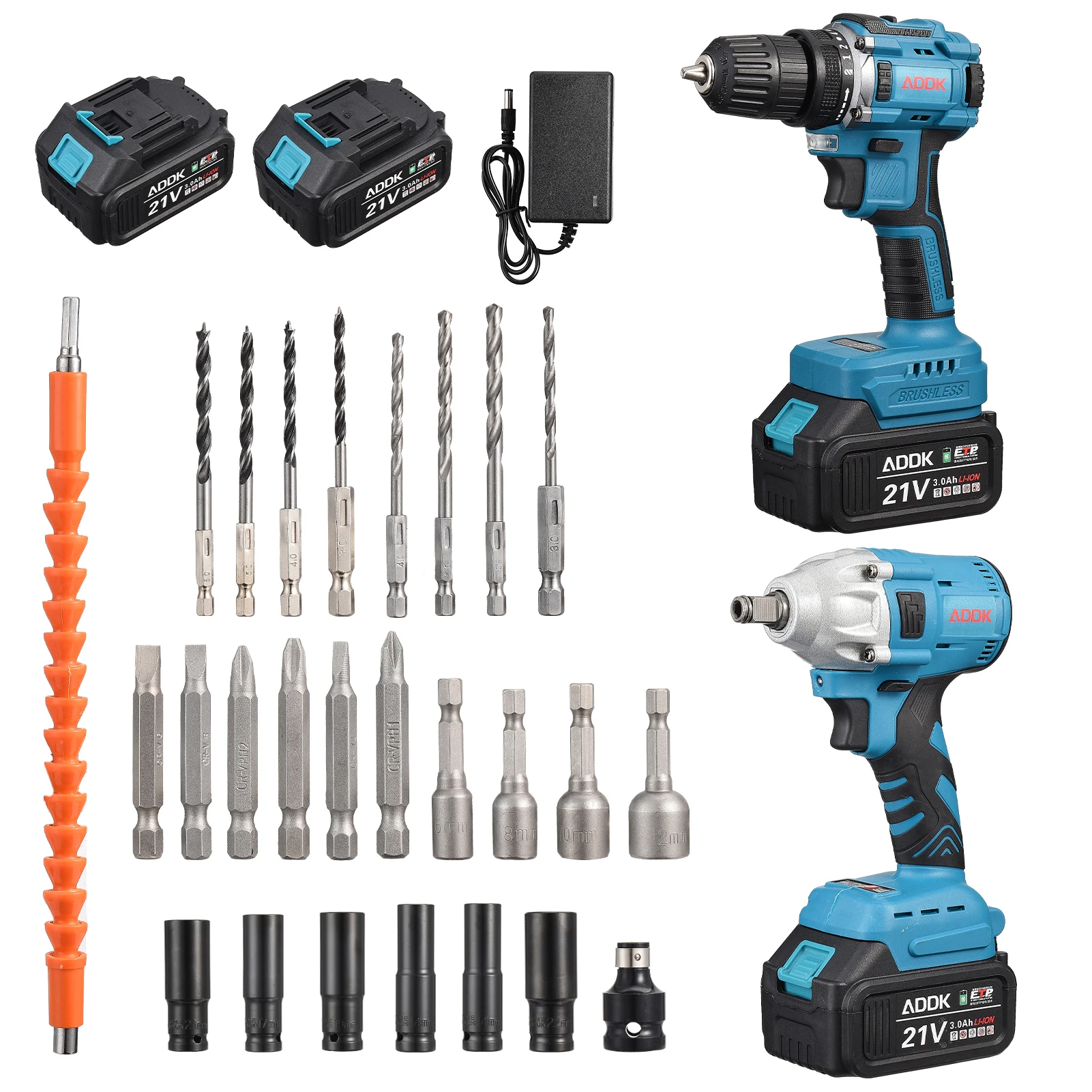 Brushless Cordless Impact Wrench,21V Impact Wrench/Electric drill with 2pcs 3.0Ah Battery,Wheel Bolts,25pcs Accessories