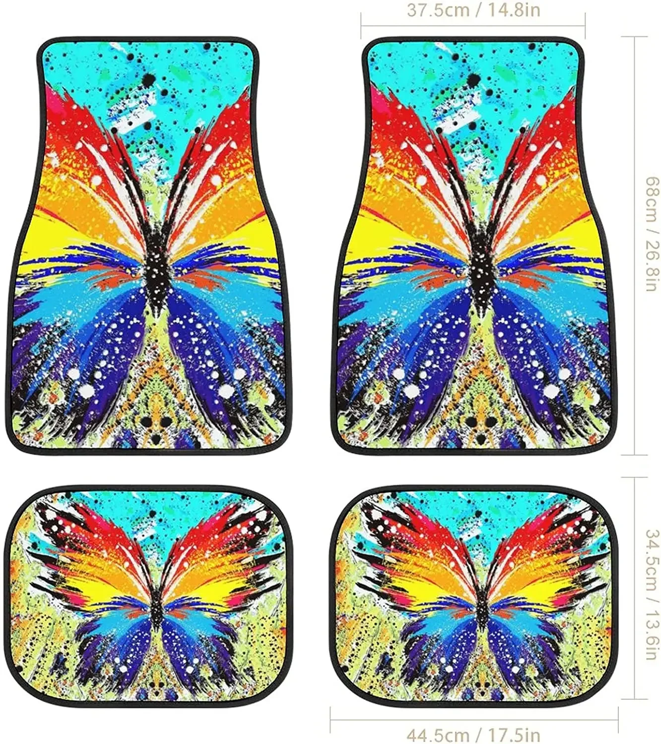 Car Floor Mat 4 Piece Sets Novelty Butterfly Universal All Weather Waterproof Driver Heel Pad Protector-Full Set Front & Rear Ca