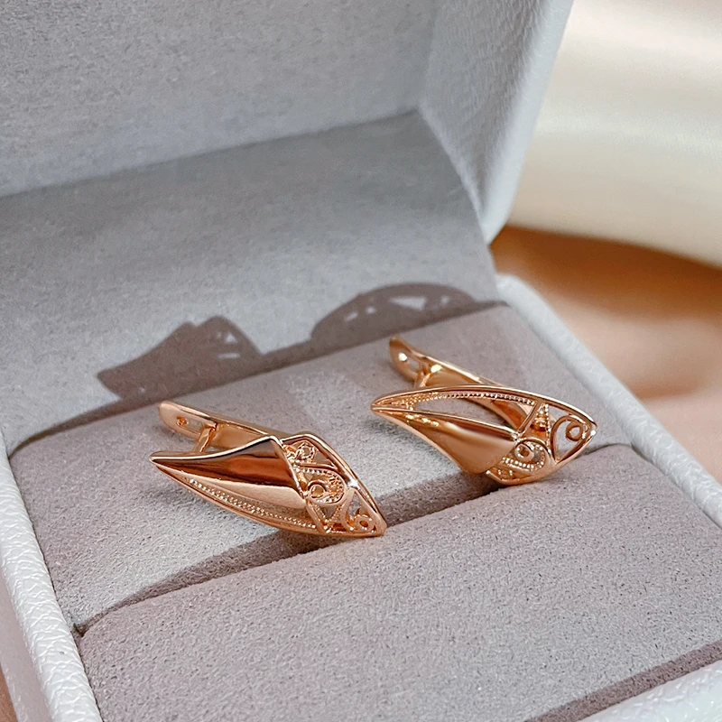 SYOUJYO 2022 New Luxury Vintage Geometric Earrings With 585 Rose Gold Color Women\'s Daily Party Wedding Trendy Exquisite Jewelry