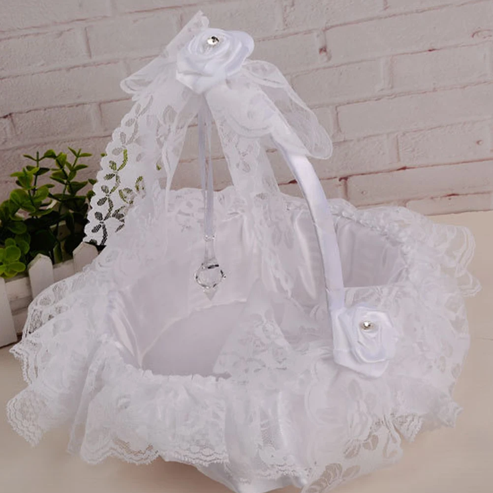 

Wedding Flower Lace Rhinestone Decorative Handheld Basket For Bridal Wedding Flower Basket Ceremony Banquet Party Supply